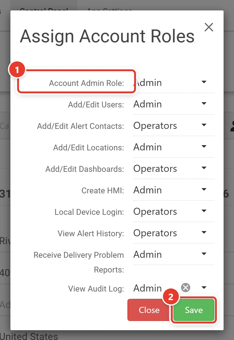 The Assign Account Roles dialog