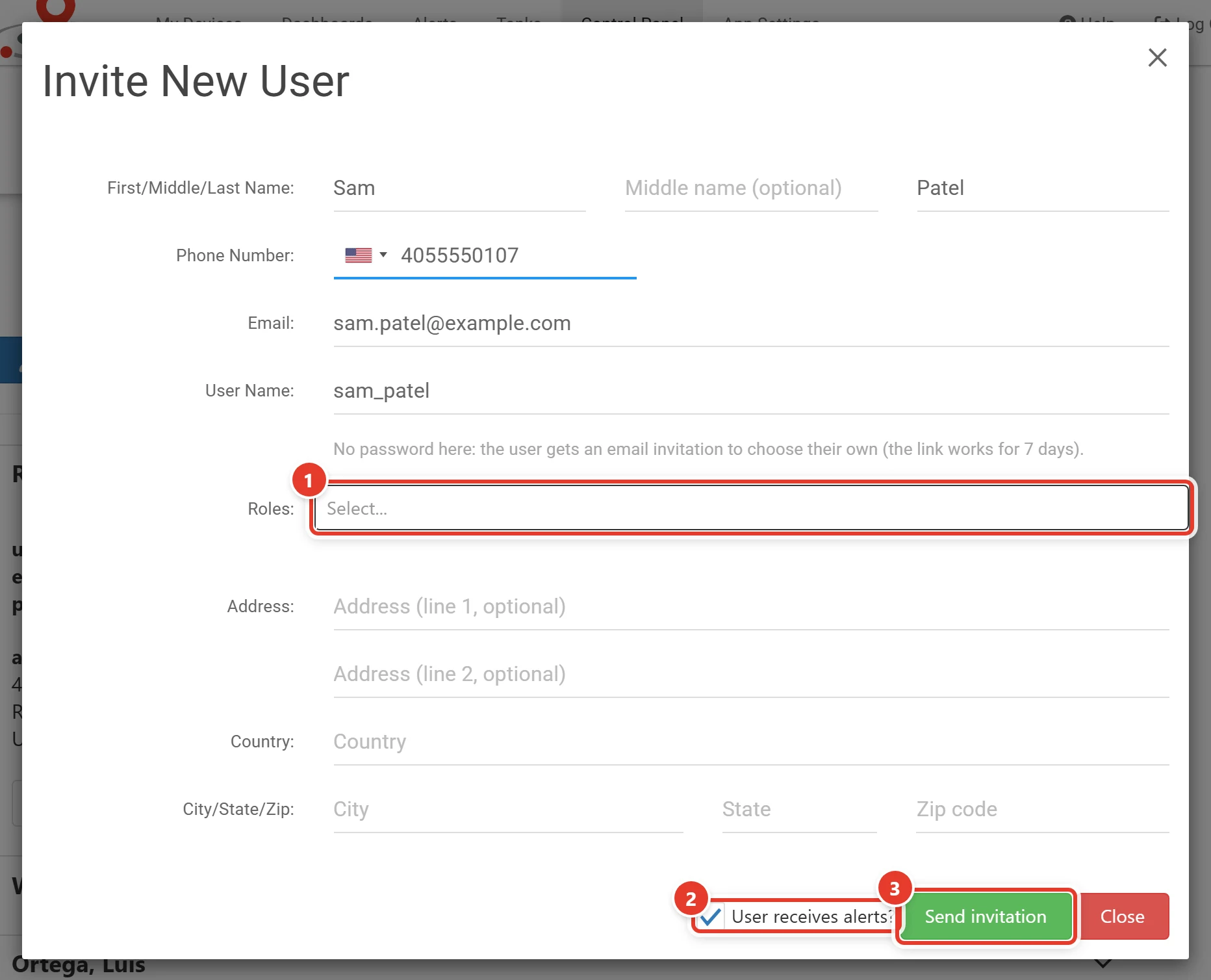 The Invite New User dialog
