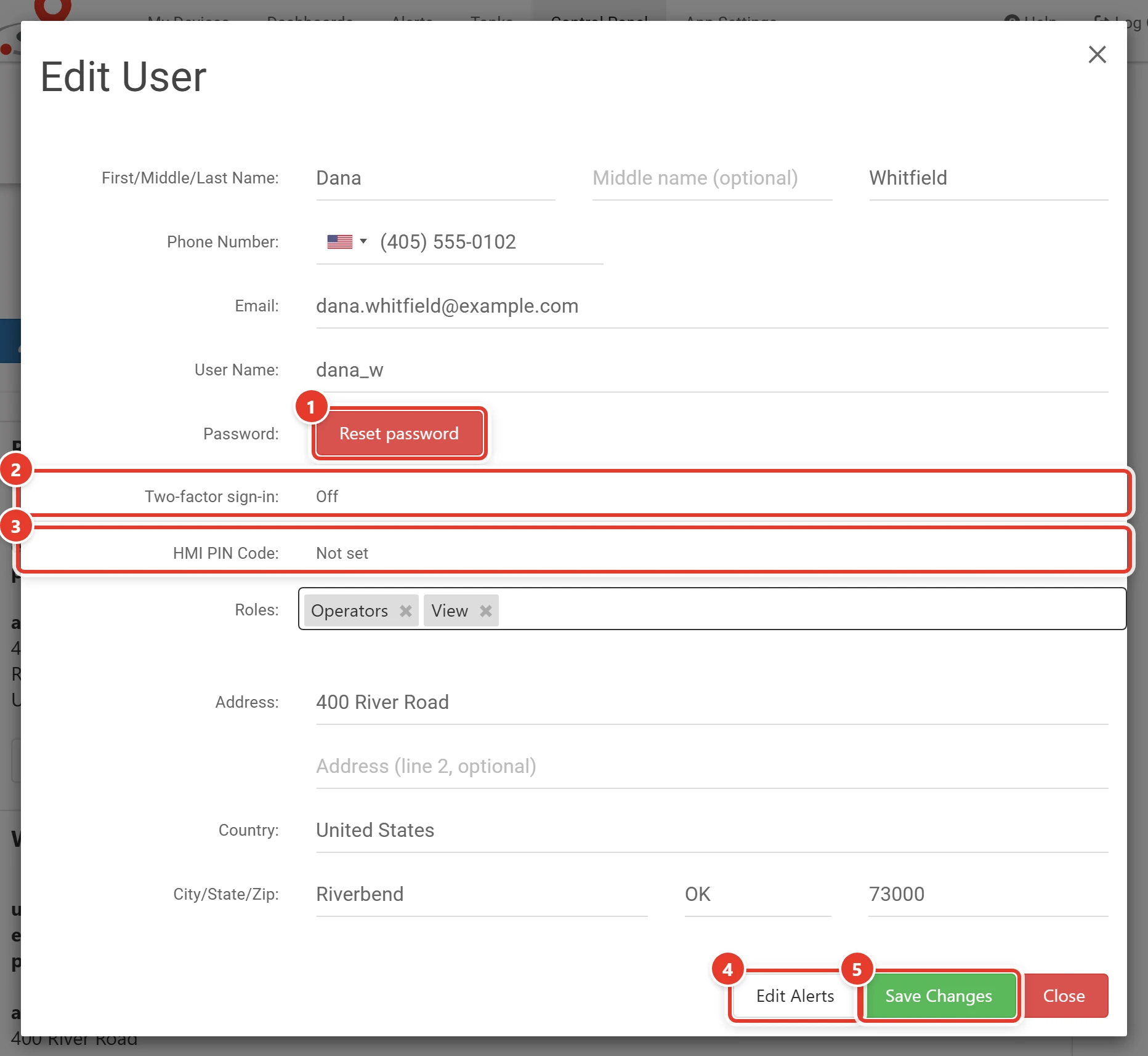 The Edit User dialog