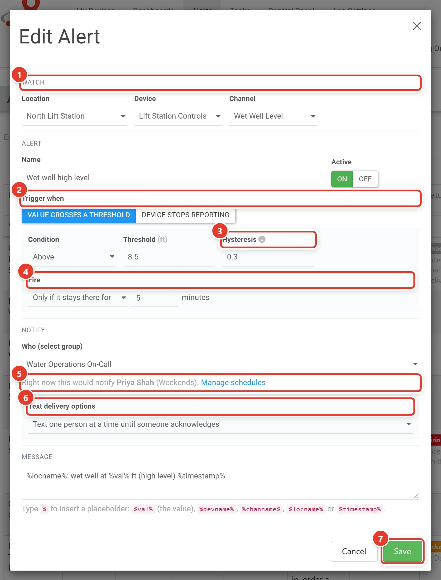 The alert editor