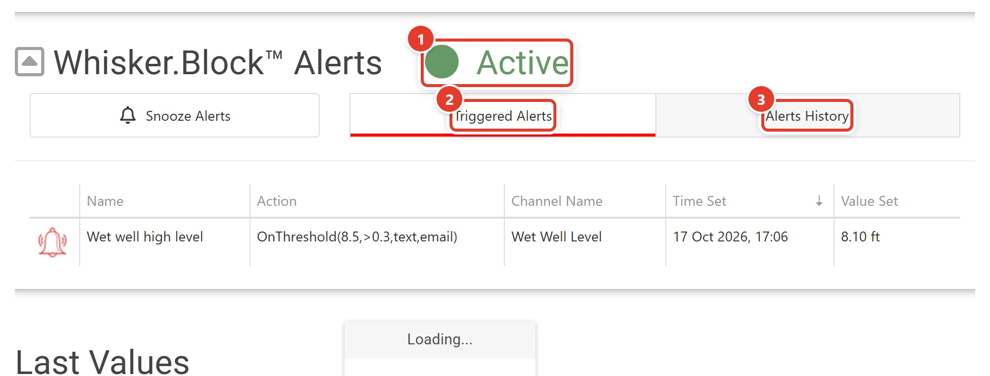 A device's alerts section