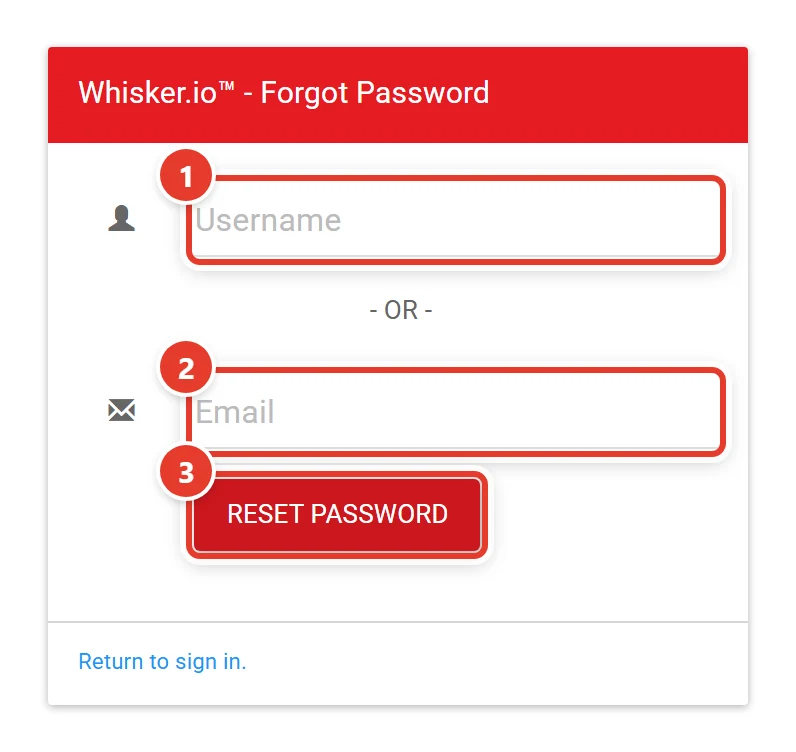 The Forgot Password panel