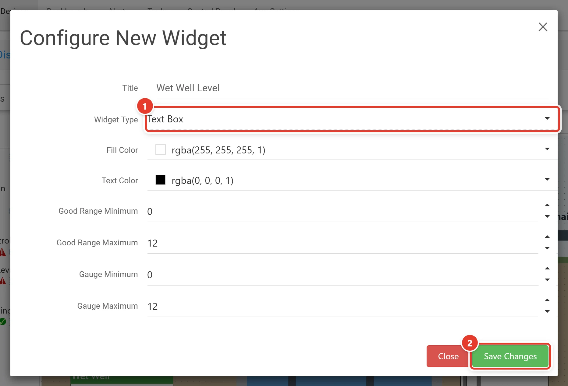 The Configure New Widget dialog