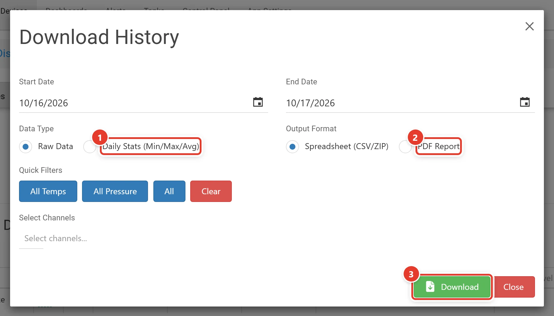 The Download History dialog