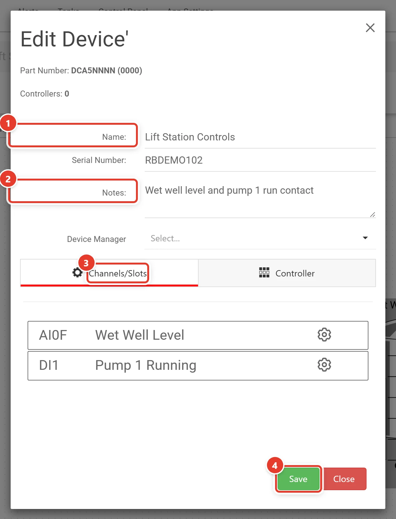 The Edit Device dialog